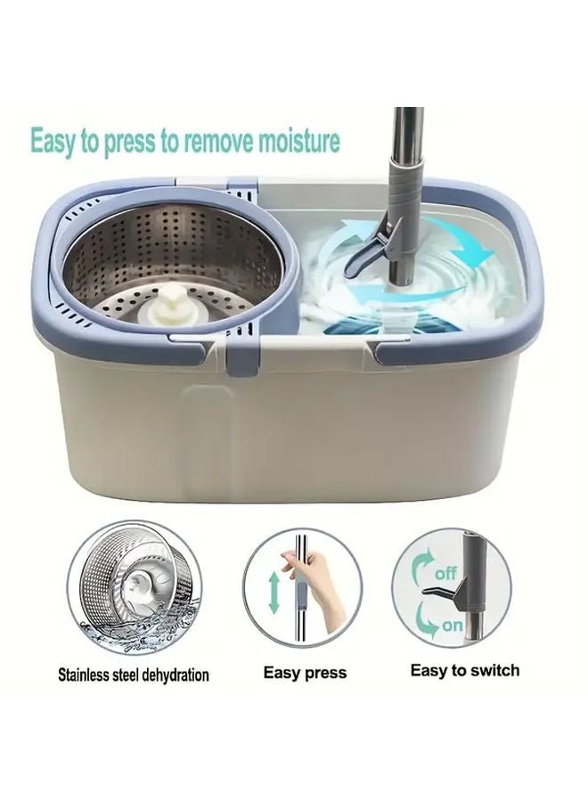 Grey Double Handle Rotating Mop And Bucket Set With 2 Pads And Wheels - Image 2